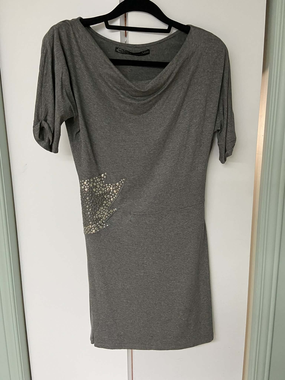 Zara Gray Short Sleeve Top with Embellished Accent